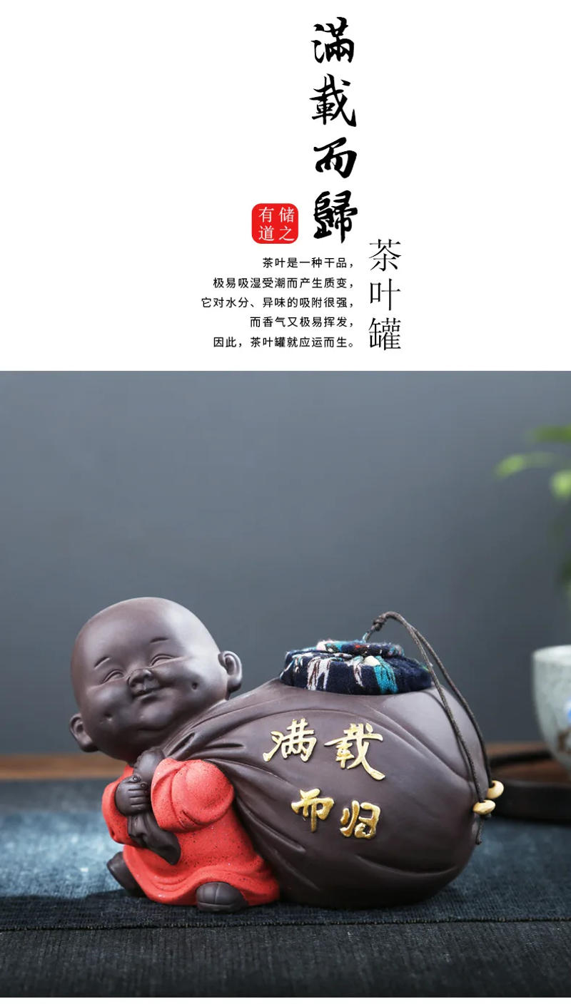 Description Picture 2 of itemZisha Little Monk Tea Caddy Sealed Storage Tank Creative Ceramic Gift Small Tea Caddy Home Decoration