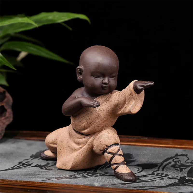 Description Picture 3 of itemCeramic Kung Fu Little Monk Figurine Tea Accessories Small Car Ornaments Creative Purple Clay Tea Pet Home Decoration Crafts