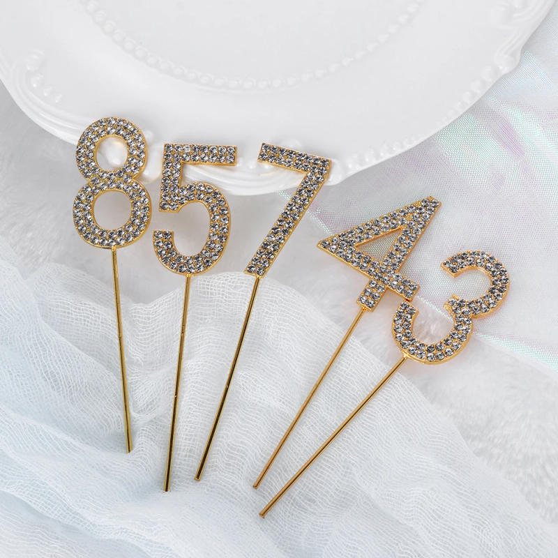 Description Picture 5 of item1PC Number"0-9" Cake Topper Gold Diamond-studded Cake Topper for Dessert Anniversary Birthday Party Decoration Wedding Supplies