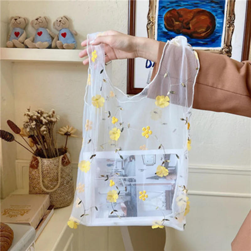 Description Picture 3 of itemFoldable Reusable Shopping Bag Flower Embroidery Handbag Women Eco Shopping Bag Flower Tote Grocery Storage Bags Portable