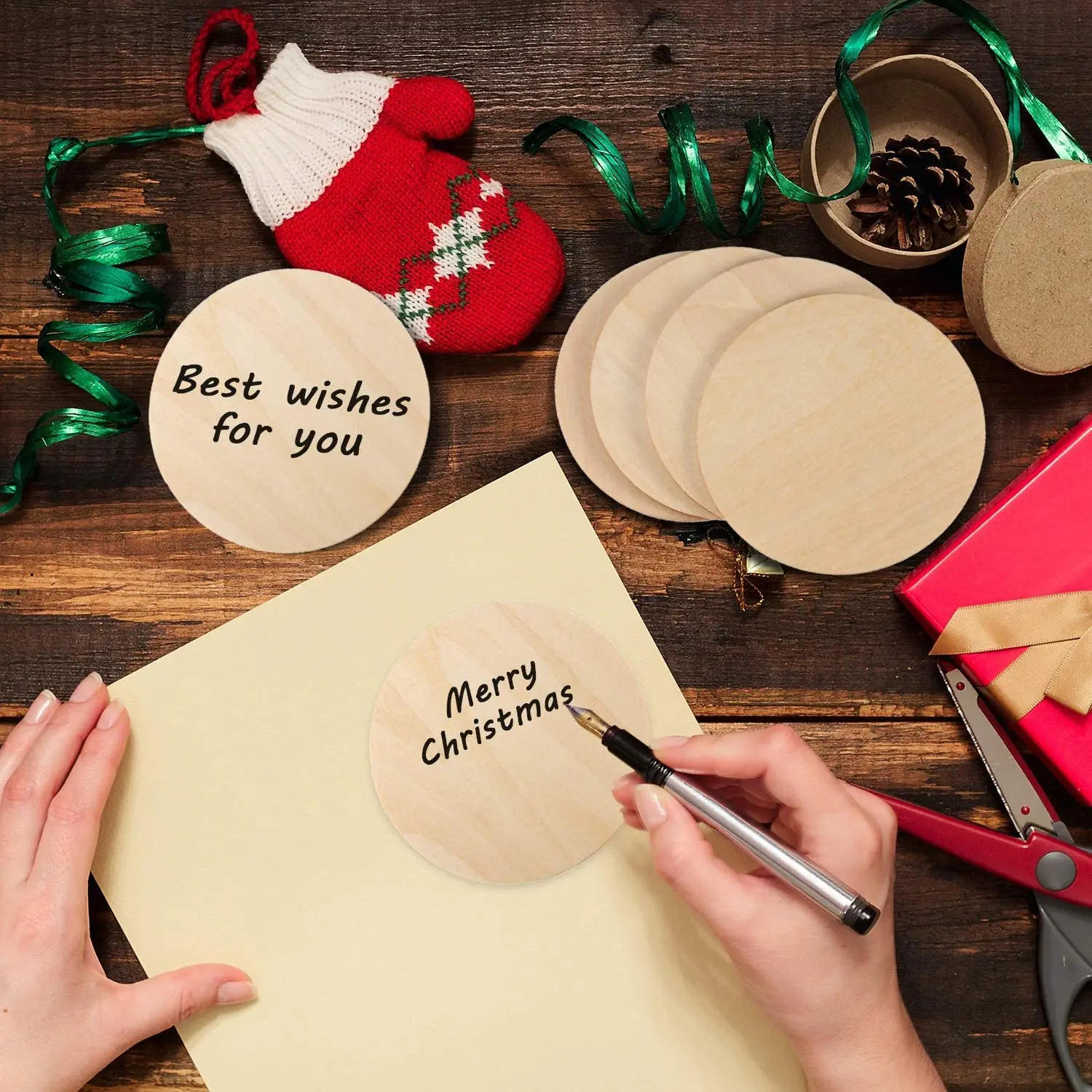 Description Picture 4 of item2-100Pcs Unfinished Natural Wooden Round Wood Slices 1cm-10cm DIY Craft Wedding Birthday Discs for Christmas Ornament Decor