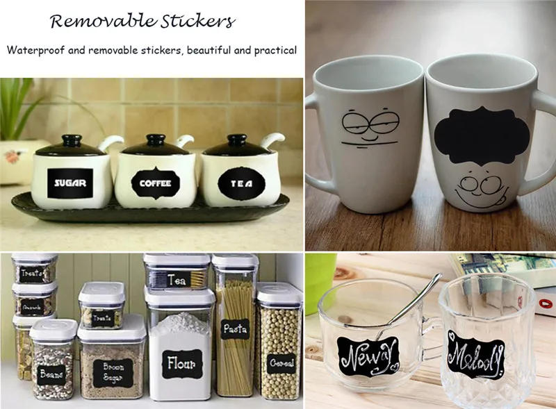 Description Picture 4 of item48pcs Blackboard Stickers Waterproof Chalkboard Kitchen Spice Label Sticker Home Jars Bottles Tags Labels White Marker