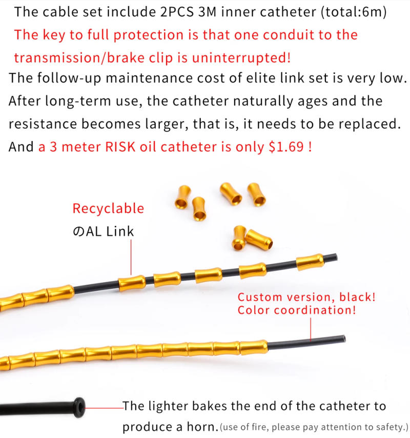 Description Picture 4 of itemRISK Bicycle Bamboo Link Brake & Shift Cable Sets for MTB Road Bike Brake Shifting Wires Line Derailleur Housing Aluminum Links