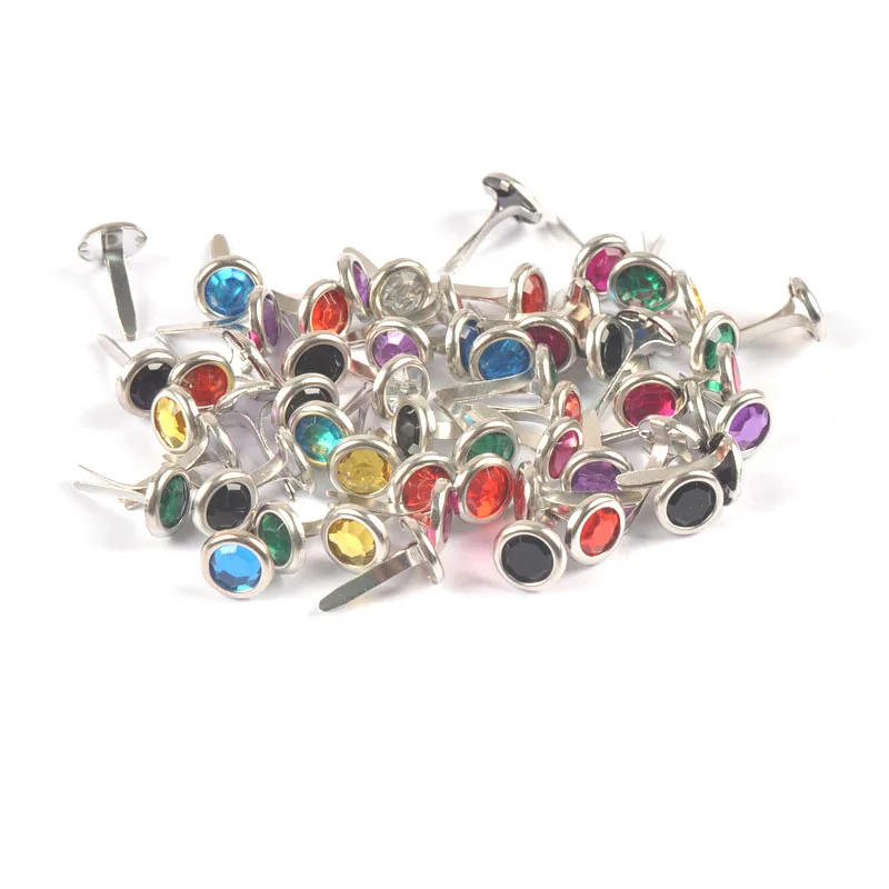 Description Picture 2 of item50pcs 8.5X15mm Mix Rhinestone Brads Scrapbook Paper Crafting Embellishment Fastener Brad Metal Crafts For DIY Decoration c1115