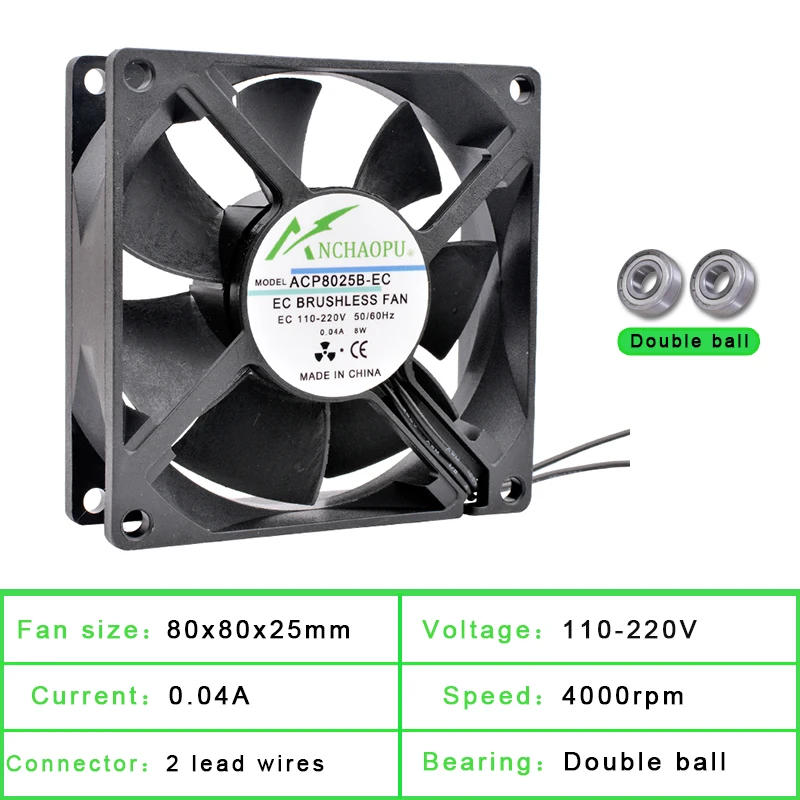 Description Picture 6 of itemANCHAOPU EC Brushless Cooling Fan AC 110V 120V 220V 240V Ball Bearing 2 lines 60mm 70mm 80mm 92mm 120mm 140mm For cabinets