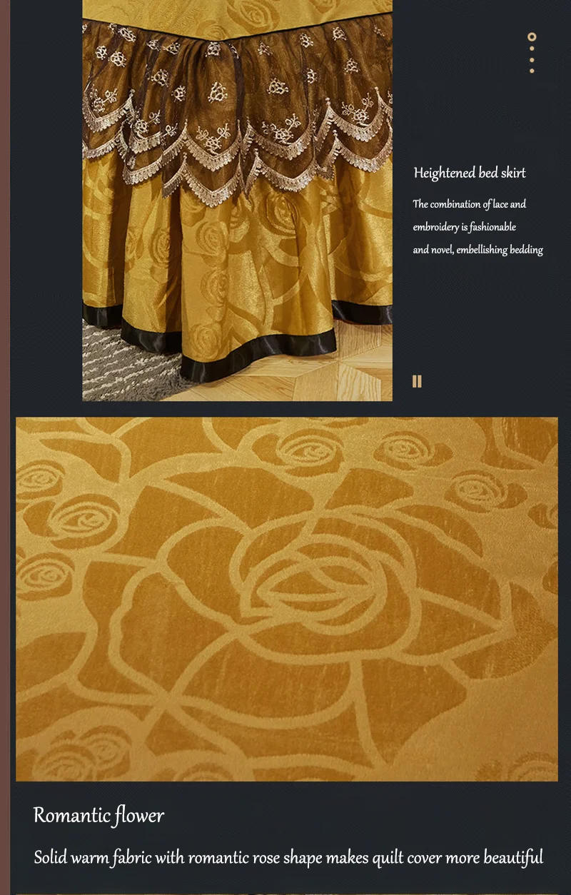 Description Picture 6 of item3 Pcs Bedding Set Luxury Soft Bed Spreads Heightened Bed Skirt Adjustable Linen Sheets Queen King Size Cover with Pillowcases