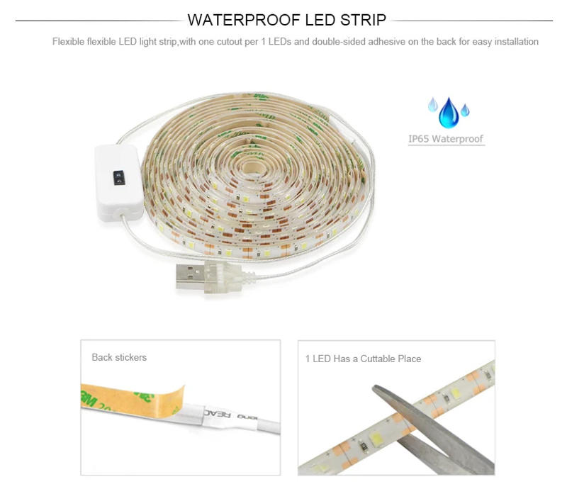 Description Picture 4 of itemDC 5V USB LED Strip Light Hand Sweep Waving Sensor 2835 Backlight LED TV Kitchen Under Cabinet Lamp LED Light Strip Diode Lights