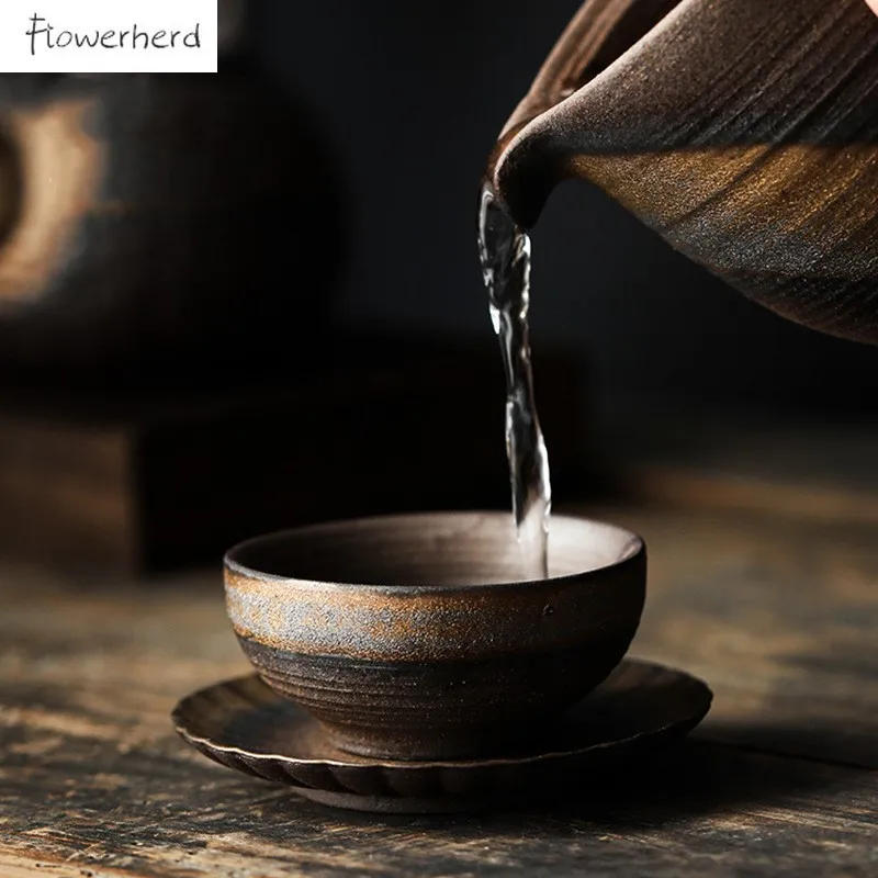 Description Picture 4 of itemJapanese Style Gilt Ceramic Tea Cup Teaware Kung Fu Tea Set Cup Retro Home Tea Bowl Tea Cup Set