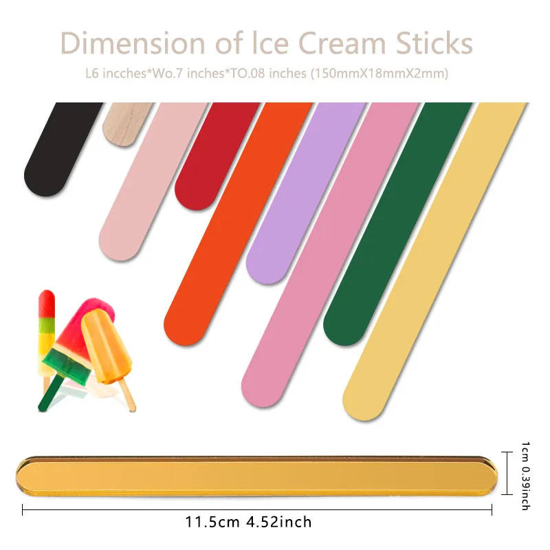 Description Picture 6 of itemFAIS DU10pc Reusable Acrylic Matte Ice Cream Sticks DIY Crafts Kitchen Tools Accessories Popsicle Stick Cake Decorations