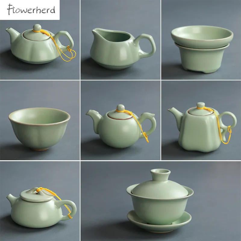 Description Picture 2 of itemLarge Ru Kiln Ceramic Kung Fu Tea Set Teaware Teapot Tea Cup Gaiwan Tea Infuser Tea Strainer Tea Pot and Cup Set Teacups Tea Sea