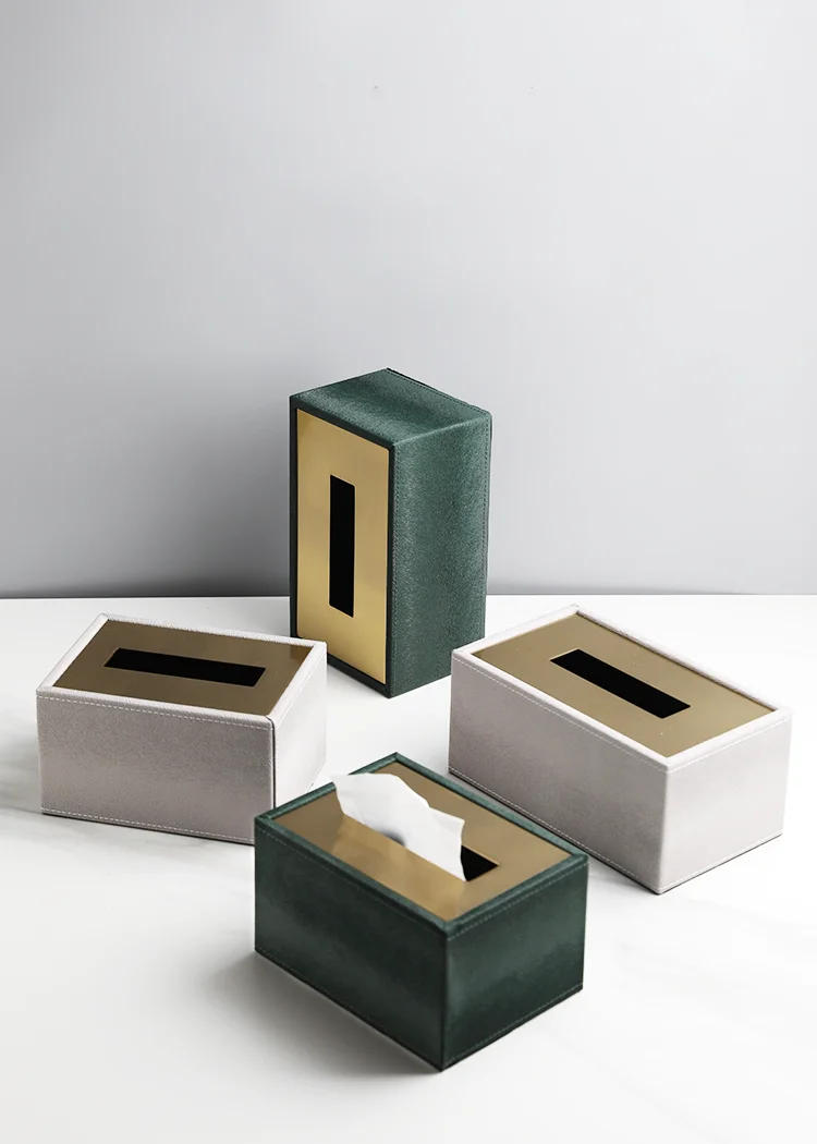 Description Picture 2 of itemSimplicity Gilded Leather Tissue Box Dining Table Napkin Holder Paper Towels Removable Tissue Boxes Home Decoration Modern