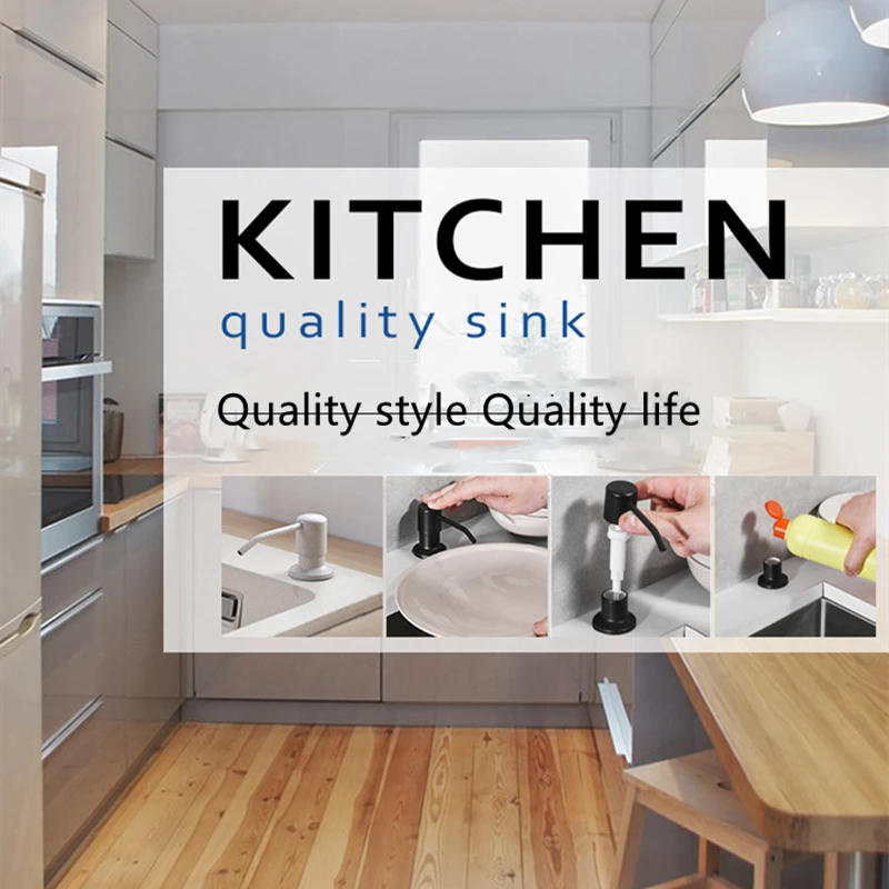 Description Picture 2 of itemSoap Liquid Dispenser White/Beige ABS+Stainless Steel Kitchen Sink Dispenser Manual Liquid Soap Dispenser Bottle 400 ML