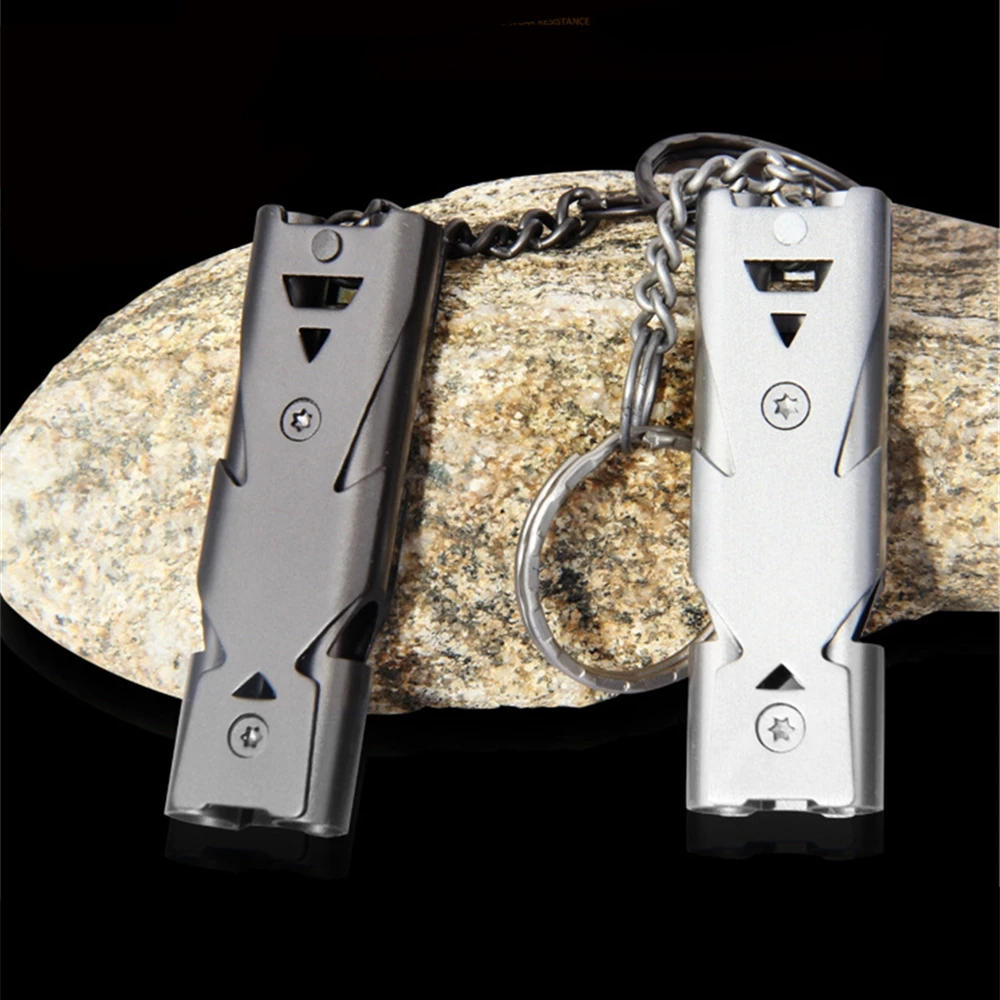 Description Picture 2 of itemOutdoor Survival Whistle High Decibel Double Pipe Whistle Stainless Steel Keychain Cheerleading Emergency Multifunction Tools