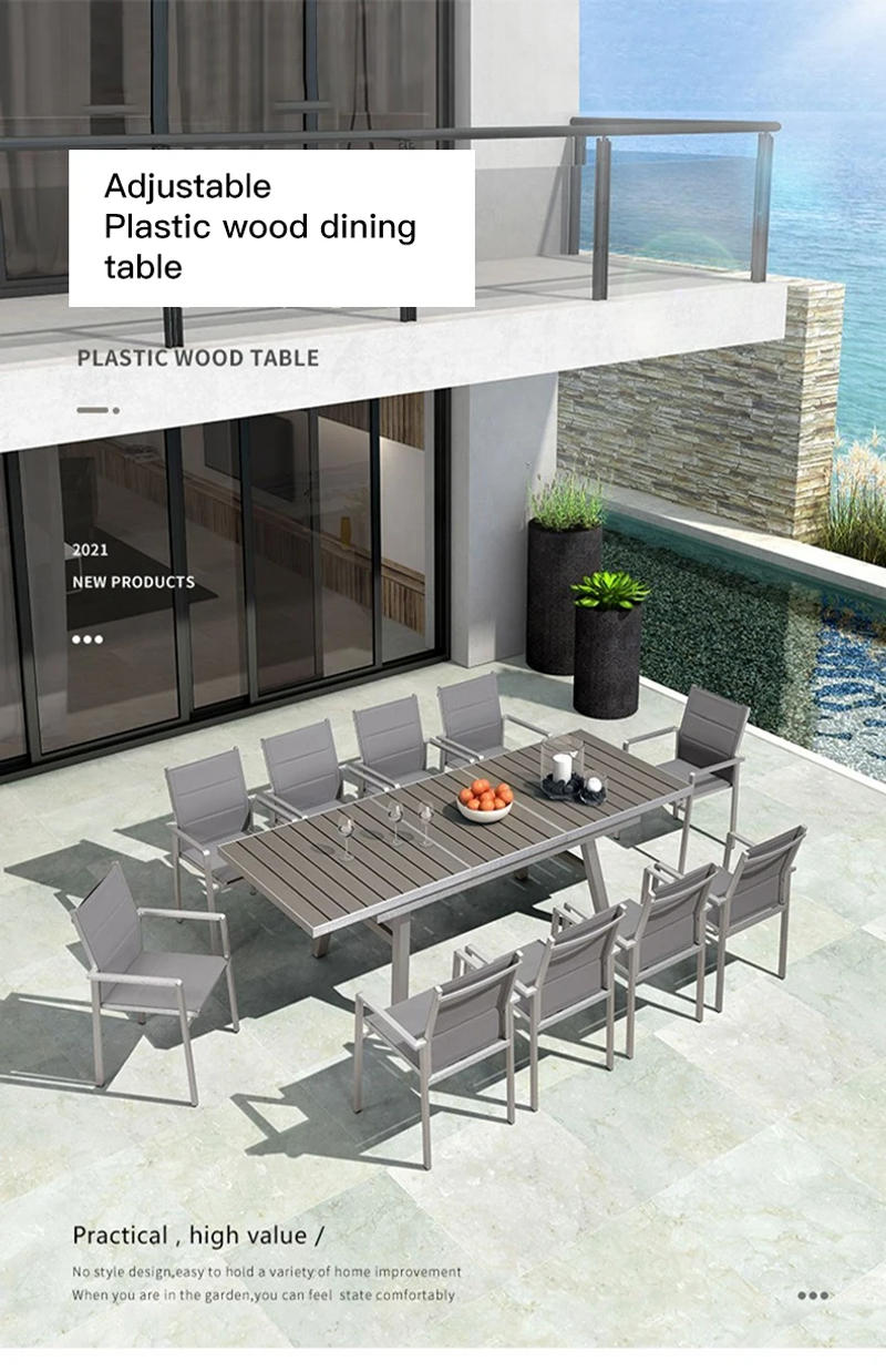 Description Picture 3 of itemOutdoor Leisure Table And Chairs Italian Style Garden Folding Telescopic Villa Plastic Wood Dining Furniture Set High Quality