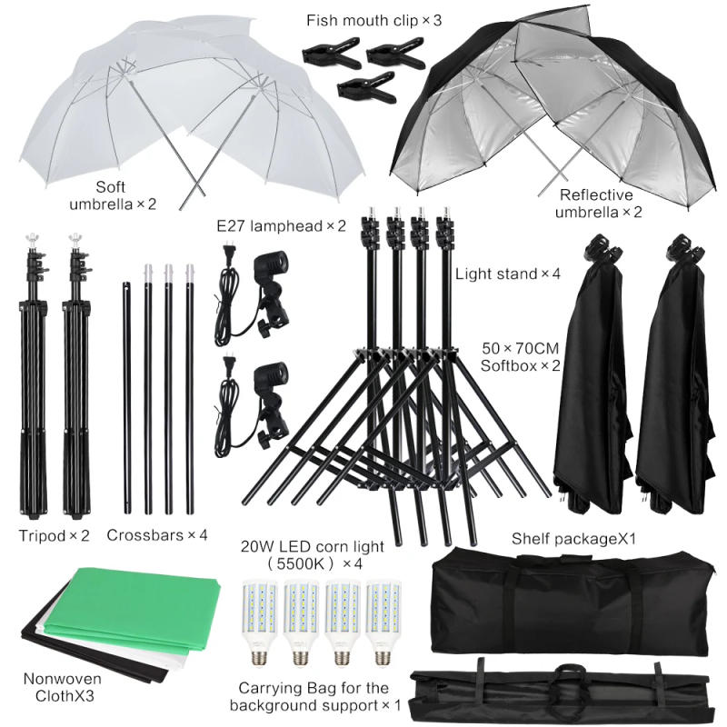 Description Picture 6 of itemPhotography Lighting Kit 2x3M Photo Background Backdrops Soft Umbrella Softbox Light Stand  Portable Bag For Photo Studio Shoot