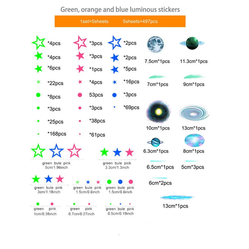 Description Picture 2 of itemGlow in The Dark Planets Wall Stickers Kids Bedroom Decor Luminous Stars Decals Phosphorescent Mural Room Aesthetic Decoration