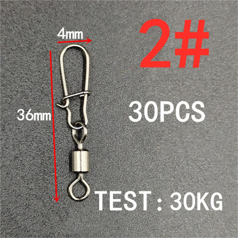 Description Picture 2 of item30pcs/lot Fishing Connector Swivels Interlock Pin Snap Rolling Swivel Stainless Steel Snap Fishhook Lure Fishing Accessories