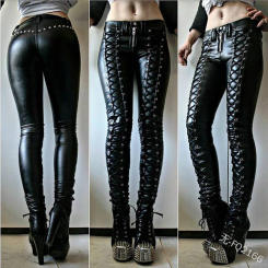 Pantalones de lápiz de cuero PU gótico Punk para mujer, pantalones largos de cintura alta, con remaches y cordones, ajustados, Sexy, de realce de cadera, de talla grande