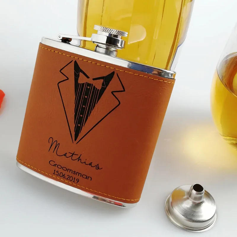 Description Picture 6 of item6 oz Brown leather hip flask hip flask ,Free Personalized Engraved ,Groom or Groomsman or Best man gift , Birthday gift