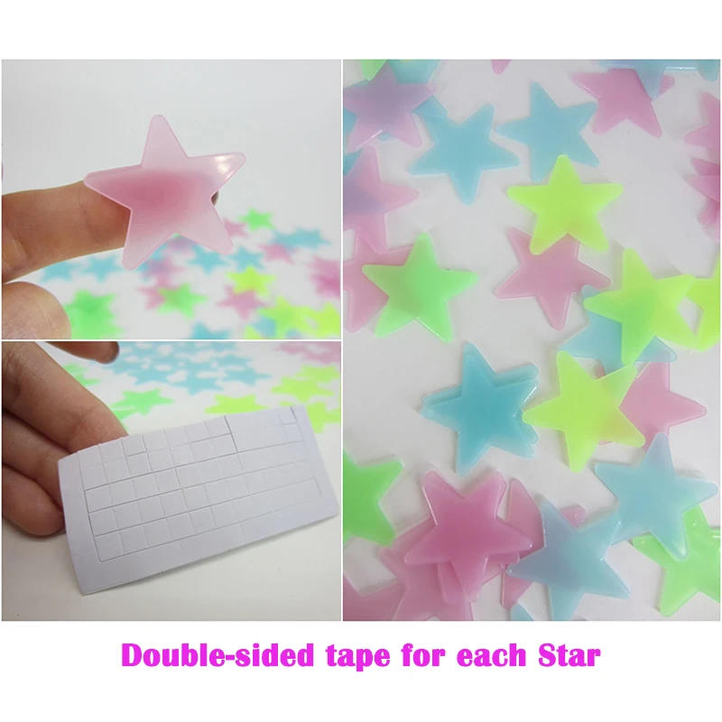 Description Picture 2 of itemPvc Stars Glow Stickers Luminous In Dark Night Fluorescent Wall Art 3D Home Decals For Kids Room Ceiling Switch Decoration
