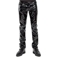 Hot Sales Motorbike Men Sexy Black Wet Look PVC Stage Wear Faux Leather Pencil Pants Skinny Latex Leggings Pole Dance Clubwear