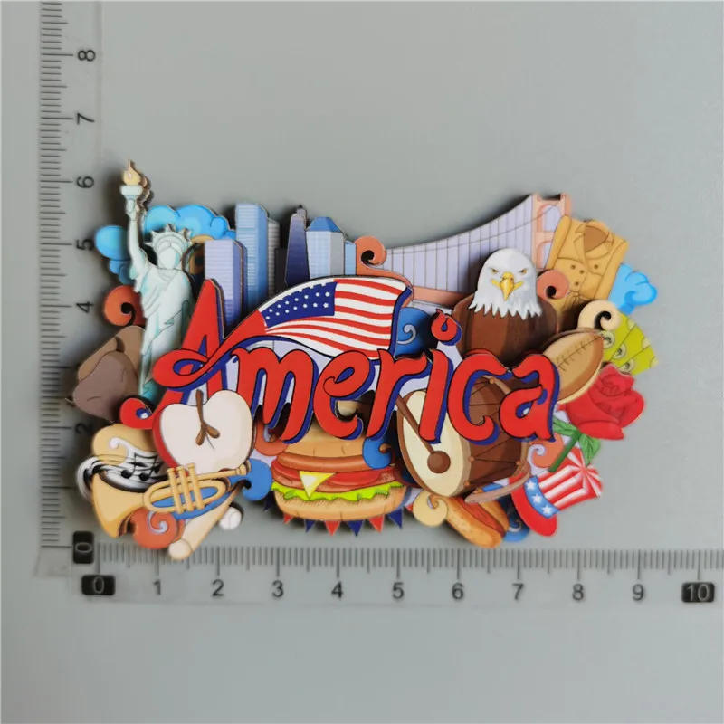 Description Picture 5 of itemWooden Refrigerator Magnet Travel Souvenir United States Barcelona Russia Canada Thailand Denmark Magnetic Fridge Sticker