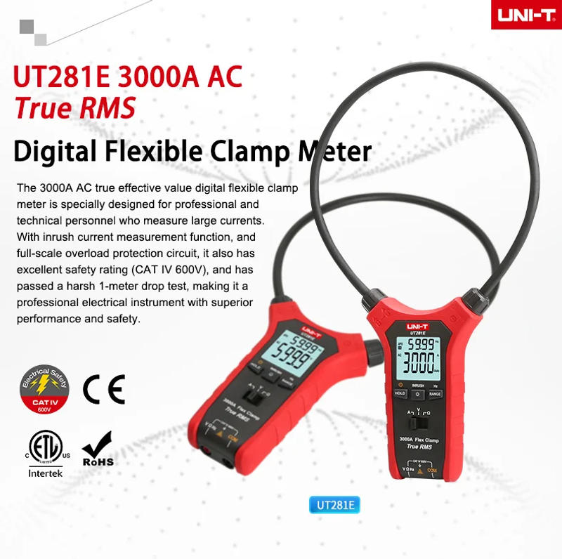 Description Picture 2 of itemUNI-T UT281E Professional Digital Flexible Clamp Meter True RMS AC Current Pliers Voltage Tester Ammeter Electric Instruments