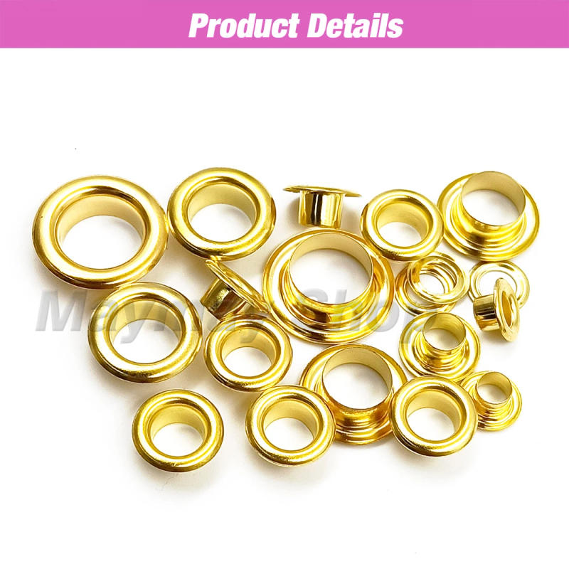 Description Picture 4 of item50set Gold Colors Metal Eyelet Grommets With Eyelet Punch Die Tool Set For DIY Leathercraft Accessories Clothing Shoes Belt Bag