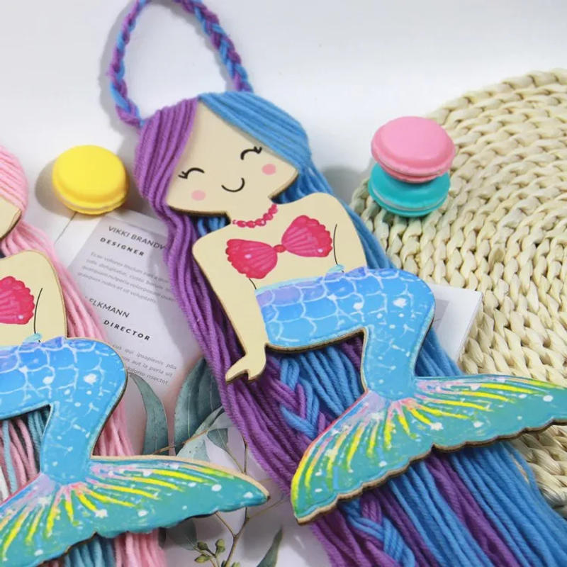 Description Picture 5 of itemColorful Mermaid Storage Tassel Decor Hanger Hanging Wall Headwear Organizing Strip Cute Hair Clips Hairband Organizer For Girls