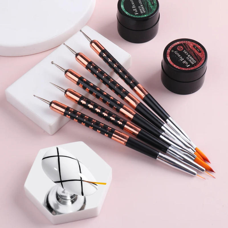 Description Picture 4 of item5pcs Nail Brush Set Double Head Liner Drawing Dotting Pen Acrylic Liquid Powder Carving Brushes Manicure Painting Tools TRR25