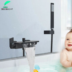 Black Shower Bathtub Faucet Chrome Wall-Mounted Waterfall 90 Ratation Bathroom Shower Set Hot Cold Water Mixer Tap Dual Handle