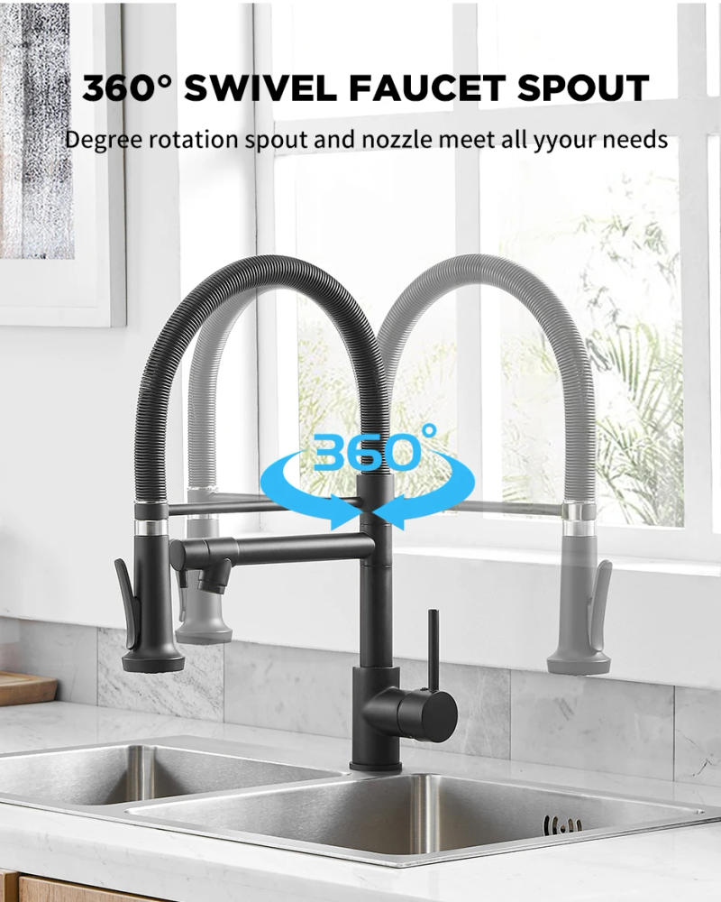 Description Picture 5 of itemBlack Pull Down Kitchen Faucet with Sprayer,Fapully Commercial Black Spring Kitchen Sink Faucet with Brushed Nickel 866038
