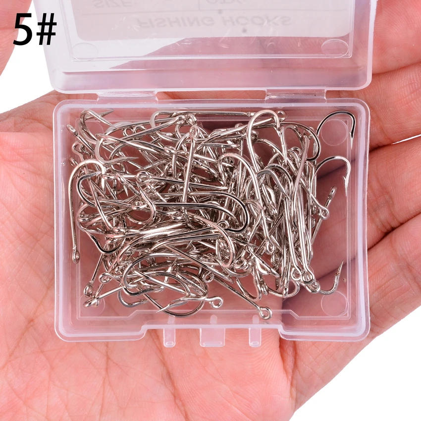Description Picture 5 of item100pcs/ Box Long Shank Sea Fishing Hook 1#-10# Fishhook Stainless Steel Sharp Barbed Offset Narrow Bait Fishing Hooks Saltwater