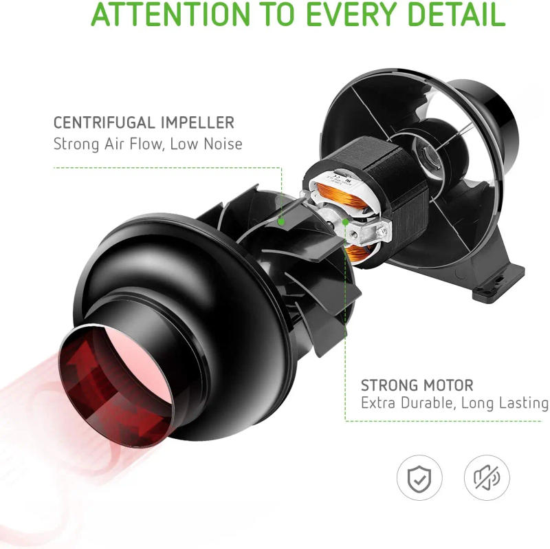 Description Picture 4 of item4 Inch 195 CFM Inline Duct Ventilation Fan Vent Blower for Grow Tent Box/ Greenhouse/ Basement/ Kitchen 110V US/ 220-240V EU