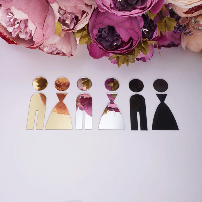 Description Picture 4 of item3D Acrylic Mirror Wooden Wedding Party Decoration Toilet Door Sign Bathroom WC Modern Style Wall Sticker Home Decor