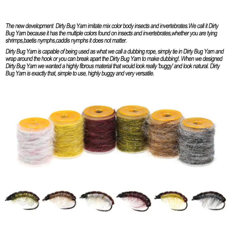 Description Picture 5 of itemVampfly 1 Spool Dirty Bug Yarn Dubbing Fishing Fly Tying Materials Mottled Dub Rope For Tying Shrimps Caddis Baetis Nymph Fly