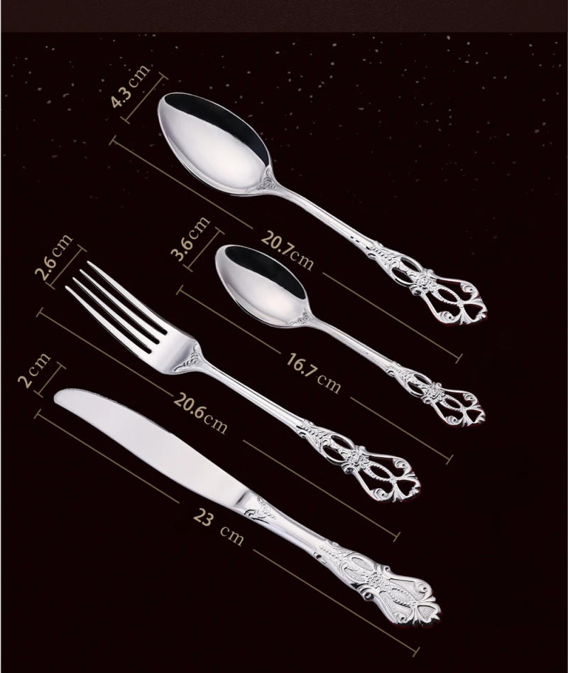 Description Picture 5 of item24pcs Cutlery Set Gold Dinnerware Stainless Steel Royal Spoon Forks Knives Kitchen Western Dinner Silverware Tableware Gift