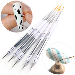 5pcs White Dual End Nail Art Dotting Pen Set French Stripe Nail Liner Flower Brush Drawing Painting Carving Manicure Tools