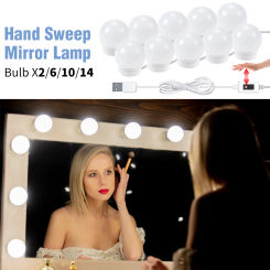 USB Hand Sweep Vanity Mirror Light Led Makeup Lamp 2 6 10 14Bulbs espejos tocador Dressing Table Beauty Bathroom Led Wall Lamp