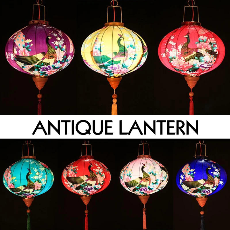 Description Picture 6 of itemRetro Silk Lanterns Vietnam Japan Chinese Traditional Lantern Chic Peacock Pattern Lantern For New Year Spring Festival Decor