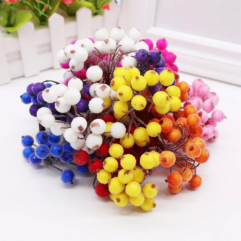 Description Picture 2 of item20pcs/40 Heads 1cm Mini Fake Fruit Small Double heads Berries Artificial Flower cherry Stamen Wedding Christmas Decorative