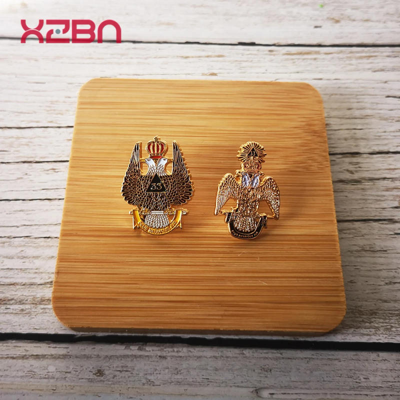 Description Picture 2 of itemMasonic Lapel Pins Double Headed Eagle Brooch Badge Mason Freemason Ancient & Accepted Scottish Rite 33 Degree DEUS MEUMQUE JUS