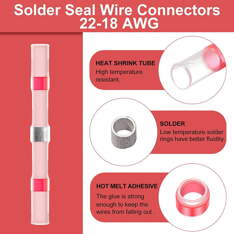 Description Picture 6 of item50/30/20/10pc Heat Shrinkable Wire Connector SST21 Waterproof Sleeve AWG22-18 Butt Electrical Splice Tinned Solder Seal Terminal