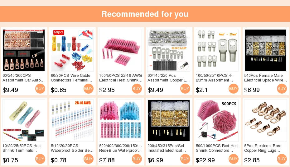 Description Picture 2 of item60/240/260CPS Assortment Car Auto Copper Ring Terminal Wire Crimp Connector Bare Cable Battery Terminals Soldered Connectors Kit