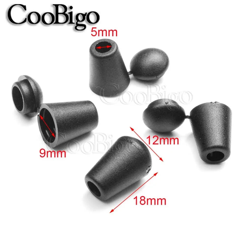 Description Picture 3 of item500pcs Cord Lock Ends Bell Stopper With Lid Plastic Toggle Clip Paracord Sportswear Hat Rope Garment DIY Accessories Black