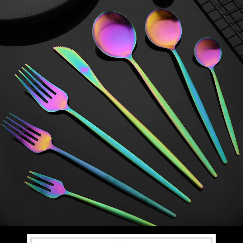 Description Picture 2 of itemColorful Cutlery Set Stainless Steel Tableware Dinnerware Set Kitchen Party Knife Fork Spoon Fruit Fork Accessories Silverware