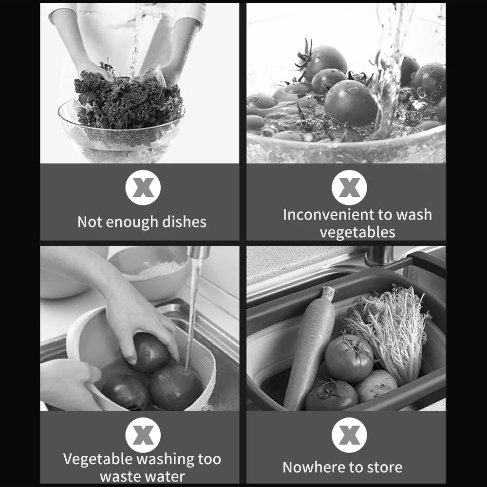 Description Picture 2 of itemNew Multi-function 3 In 1 Folding Cutting Board Foldable Drain Basket Chopping Blocks Washing Basket folding sink folding basin