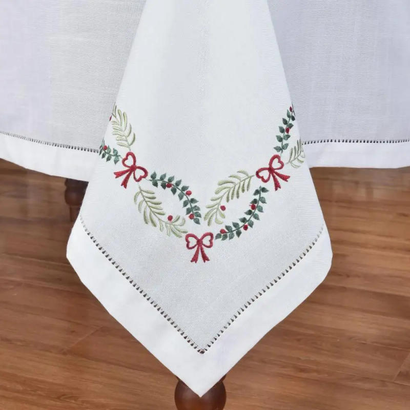 Description Picture 3 of itemRD21011 Christmas Xmas Luxrary Concise Tablecloth, Table Runner Napkin Placemat Hemstitched Embroidery Washable, Home,Restaurant