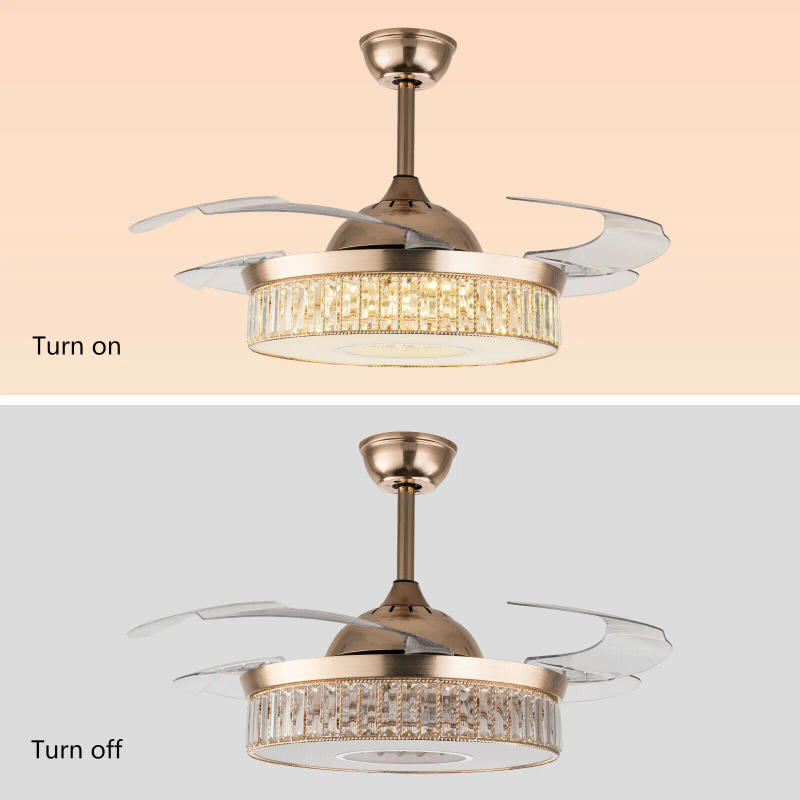 Description Picture 4 of itemOUKANING 42" Ceiling Fan Light W/ LED Lamp Beads Remote Control, 4 Retractable Blades 3 Color Changes Chandeliers for Livingroom