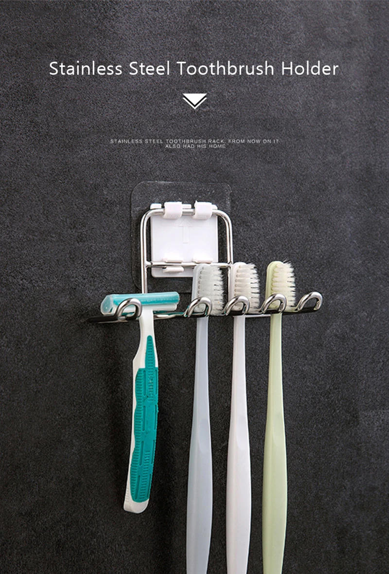 Description Picture 3 of itemWall Mounted Stainless Steel Toothbrush Holder Bathroom Tooth Brush Toothpaste Razor Organizers Stand Bathroom Accessories